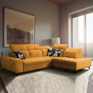Ecksofa mit Schlaffunktion Buffalo VII gelb rechts stilvolles Ecksofa mit Bettzeugcontainern Velourstoff