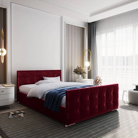 Polsterbett Verlan 140x200 kastanienbraun mit Staukasten im modernen skandinavischen Stil mit gestepptem Kopf- und Fußteil