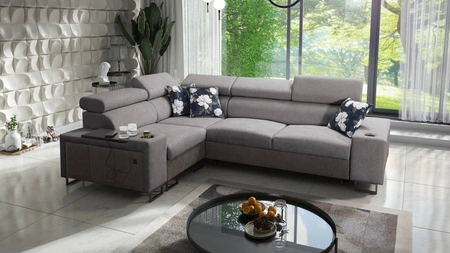 Ecksofa mit Schlaffunktion Flavio II grau / graphit links bequemes Ecksofa Bett offene Bar in der Seite des Möbels