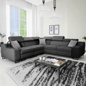 Ecksofa mit Schlaffunktion Alcamo III grau links funktionelles Ecksofa mit einer Schublade in der Seite zwei Behälter für Bettzeug