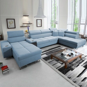 Ecksofa mit Schlaffunktion Dafni V blau linksseitig Samt komfortables Ecksofa mit verstellbaren Kopfstützen