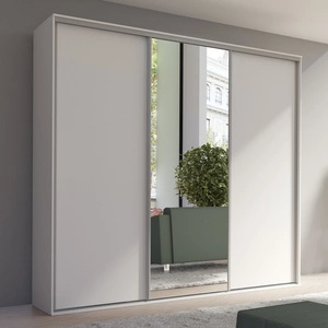 Verspiegelter Schiebeschrank Grande 254 cm weiß Geräumiger Kleiderschrank in moderner Form mit Aluminiumtüren