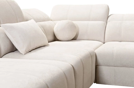 Ecksofa mit Schlaffunktion Penejos IX grau linksseitig stilvolles Ecksofa mit Bettzeugcontainern komfortable verstellbare Kopfstützen