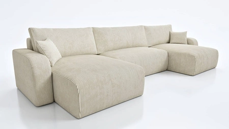 Ecksofa mit Schlaffunktion Fiesta U XL beige elegantes Ecksofa für Wohnzimmer mit Bettzeugablage Cordstoff