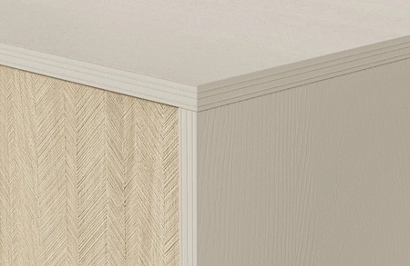 Wald Schubladenkommode 158 cm beige / beige Fischgrät Pastellfarben im Boho-Stil geschmackvolles Fischgrätdekor und goldene Griffe