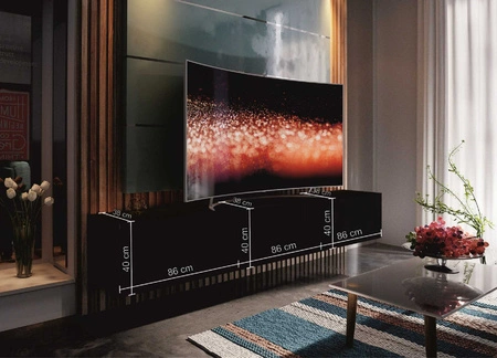 RTV Schrank Tawros 258 cm glänzend schwarz idealer Wohnzimmerschrank für Liebhaber moderner Einrichtungen mit elegantem Charakter