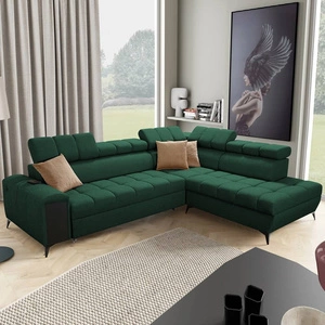 Ecksofa mit Schlaffunktion Bolmso VII grün rechts elegantes Ecksofa für Wohnzimmer mit Schublade und Bettzeugbehälter