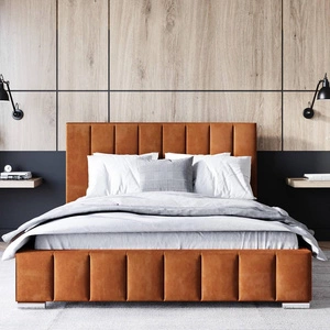 Polsterbett Insam 140x200 Zimt stilvolles Bett mit Bettzeugablage komfortables Kopfteil besticht durch elegantes Design