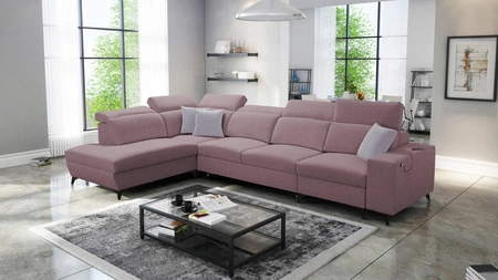 Ecksofa mit Schlaffunktion Kelly Sleek XI lavendel rosa linke Seite stilvolles und bequemes Ecksofa aus strapazierfähigem Webstoff
