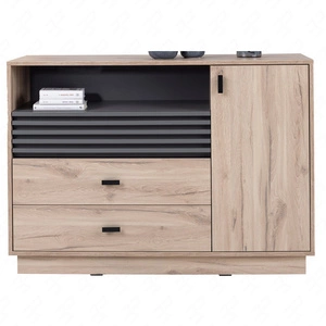 Kommode Estan 120 cm Eiche estan hell / anthrazit modernes Möbeldesign hochwertige Verarbeitung Kommodenkante mit Spezialfurnier verarbeitet