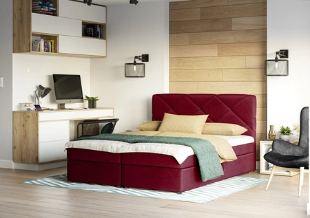 Boxspringbett Luton 160x200 dunkelrot Bett im modernen skandinavischen Stil mit markantem Kopfteil