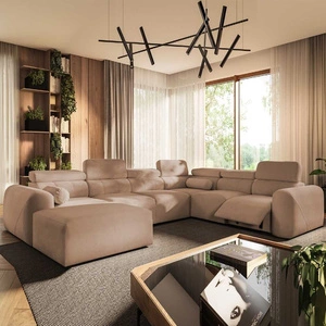 Ecksofa mit Schlaffunktion Cantare VIII Lux lachsfarbenes links Design-Ecksofa mit elektrisch hochgestelltem Fußteil