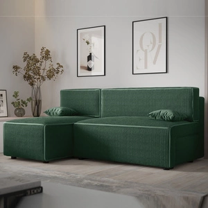 Ecksofa mit Schlaffunktion Brandon grüner linker dreidimensionaler Stoff mit ausdrucksstarken Streifen Bettzeugbehälter