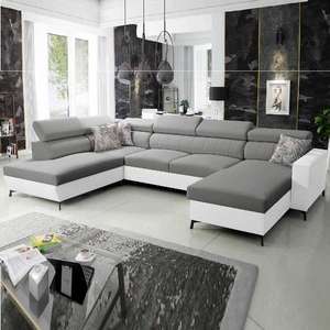 Ecksofa mit Schlaffunktion Savona VI grau / weiß rechts elegantes und bequemes Ecksofa für das Wohnzimmer zwei Container für Bettzeug