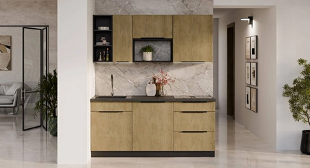 Küchenmöbel Set Crotone 180 cm elegante Küchenschränke in dezenten und natürlichen Farben ideales Set für eine kleine Küche