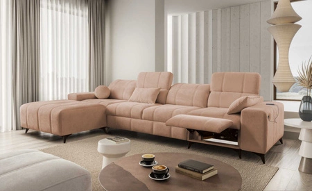 Ecksofa mit Schlaffunktion Penejos XII Lux lachsfarbe linke stilvolles Ecksofa mit komfortablem ausziehbarem Fußteil