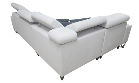 Ecksofa mit Schlaffunktion Dafni II grau Esche links geflochtenes Ecksofa mit Bettzeugschublade in der Seite des Möbels