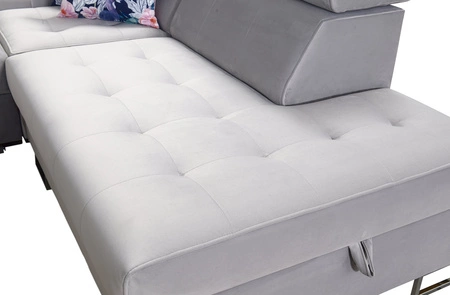 Ecksofa mit Schlaffunktion Hampton VII beige rechtsseitiges Ecksofa für Zimmer aus Samtstoff mit glatter Oberfläche
