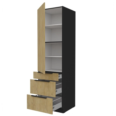 Küchenhochschrank Crotone 60 DKS-210 3S 1F Küchenschrank mit Schubladen feuchtigkeits- und beschädigungsbeständige Metallkantengriffe