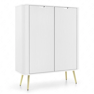 Zoya 103 cm Kommode weiß elegantes Design ovale Form auf goldenen Metallbeinen geschmackvoll geriffelte Front gesetzt