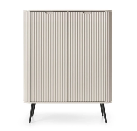 Zoya 103 cm beige Kommode elegantes Design ovale Form auf schwarzen Metallbeinen geschmackvolle geriffelte Front gesetzt