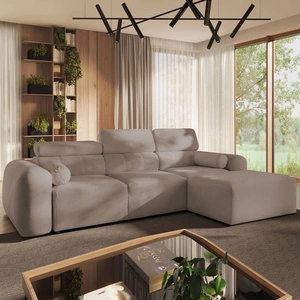 Ecksofa mit Schlaffunktion Cantare dunkelbeige rechte Seite funktionelles und bequemes Ecksofa mit modernem Design Plüschstoff