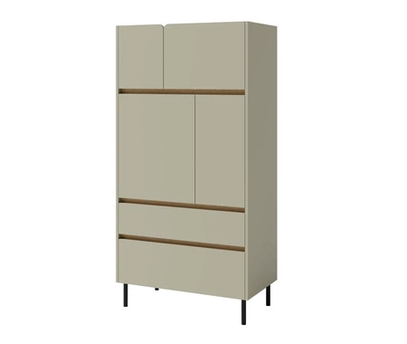 Bücherregal Paguro 80 cm Eukalyptus / eiche baltic dune elegantes Design stabil hohe Beine Bücherregal mit Türen und Schubladen