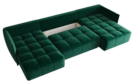 Schlafsofa Oroso U Flasche grün Bettwäsche Container Samtstoff mit hydrophober Beschichtung dekorative Steppung