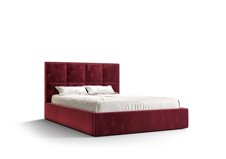 Polsterbett Aresa 160x200 mit Aufbewahrung Dunkelrot Modernes skandinavisches Stilbett mit bequemem Kopfteil