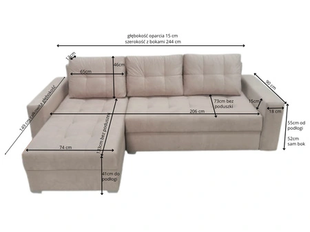 Ecksofa mit Schlaffunktion Pablos dunkelblau Universal-Ecksofa mit Bettwäsche-Container und dekorativer Steppung auf der Sitzfläche
