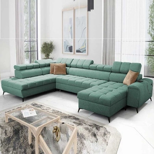 Ecksofa mit Schlaffunktion Bolmso VI mint right bequemes Ecksofa mit verstellbaren Kopfstützen dekorative Steppung auf der Sitzfläche
