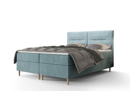 Boxspringbett Voltera 180x200 Türkis moderner skandinavischer Stil mit charakteristischem Kopfteil