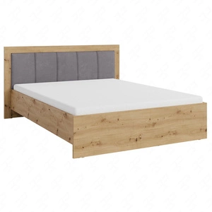 Bett Caspe 160x200 cm Eiche artisan mit Kasten ideales Bett für Schlafzimmer mit teilweise gepolstertem Kopfteil