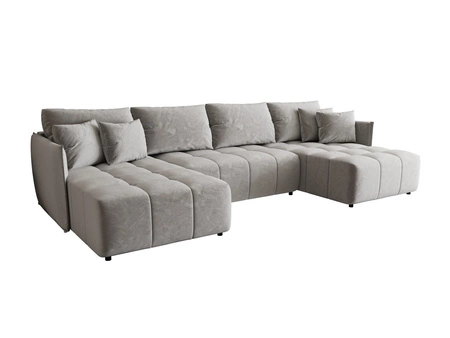 Ecksofa mit Schlaffunktion Oroso U hellgrau Bettzeugcontainer weicher Samtstoff mit wasserabweisender Beschichtung Ziersteppung