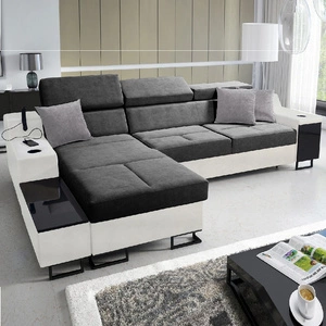 Ecksofa mit Schlaffunktion Alcamo grau/weiß links elegantes und stilvolles Ecksofa mit einer ausziehbaren praktischen Schublade an der Seite des Möbels