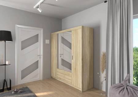 Spiegelschrank Rene 176 cm Eiche hell sonoma modernes Design stilvolle silberne Griffe