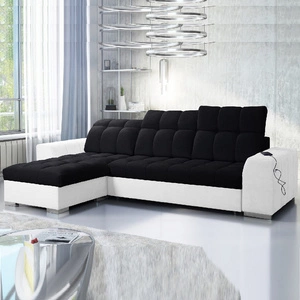 Ecksofa mit Schlaffunktion Luigi schwarz / weiß links Ecksofa mit zwei Bettkästen Stoff mit einer interessanten Struktur