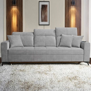 Laredo Sofa mit Schlaffunktion graue Esche bequemes und stilvolles Wohnzimmersofa mit verstellbaren Kopfstützen weicher Veloursstoff