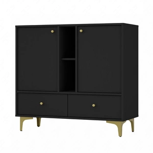 Schubladenkommode Kioto I 100 cm schwarz graphit modernes Design Metallzubehör in Gold originelles Design Kommode