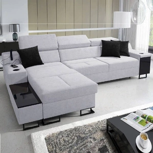 Ecksofa mit Schlaffunktion Alcamo grau Esche links elegantes und stilvolles Ecksofa mit einer praktischen Schublade in der Seite des Möbels