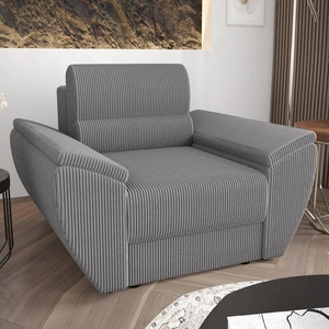 Sessel Fogu grau Esche modernes Design bequemer Sessel für Wohnzimmer Kordstoff mit ausdrucksstarken Streifen breite Armlehnen