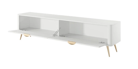 RTV Schrank Lante 200 cm weiß modernes Design Korpus auf hohen Beinen geriffelte Front charakteristische ovale Form