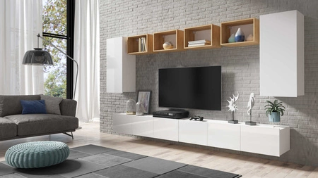 Möbel Apulia XXXV weiß glänzend / goldene Eiche ein außergewöhnlich stilvolles Wandelement einfache Einheiten, die in jedes Interieur passen