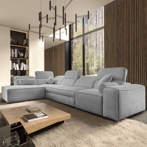 Ecksofa mit Schlaffunktion Viano XI hellgrau links trendiges und stilvolles Ecksofa mit verstellbaren Kopfstützen Zierkissen