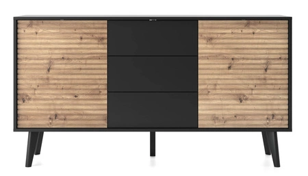 Kommode Saipan 154 cm schwarz / Eiche handwerklich modernes Design funktionell ideal für klassische und skandinavische Innenräume dekorative geriffelte Dekoration