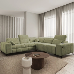 Ecksofa mit Schlaffunktion Penejos III olive rechts äußerst bequemes und praktisches Ecksofa für das Wohnzimmer zwei Container für Bettzeug