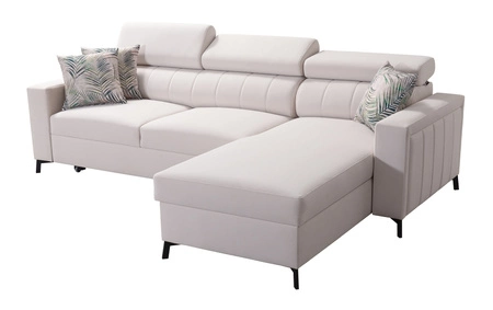 Ecksofa mit Schlaffunktion Savona schwarz / weiß rechts elegantes Ecksofa mit verstellbaren Kopfstützen Ziernähte