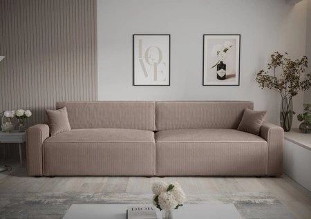 Klappsofa Brandon XL Bis hellbraun modernes Design dreidimensionalen Stoff mit ausdrucksvollen Streifen Bettzeugbehälter