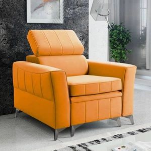 Rava Sessel gelb Praktischer und bequemer Sessel für das Wohnzimmer mit verstellbarer Kopfstütze und weicher Samtstoffablage