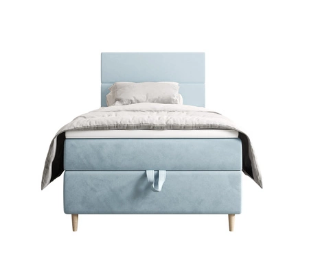 Boxspringbett Bing 100x200 hellblau im modernen skandinavischen Stil mit gepolstertem Kopfteil Bett mit Staukasten